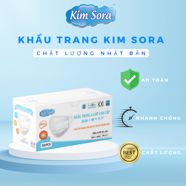 Khẩu trang y tế 4 lớp Omega trắng - Khẩu Trang Y Tế Kim Sora - Công Ty TNHH Kim Sora